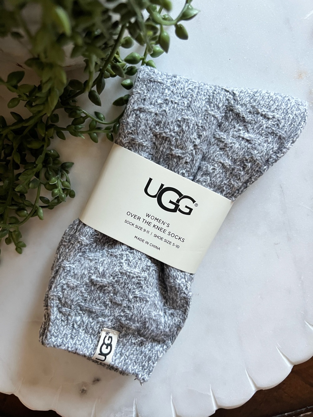 UGG Gray Cable Knit Over-the-Knee Socks NWT